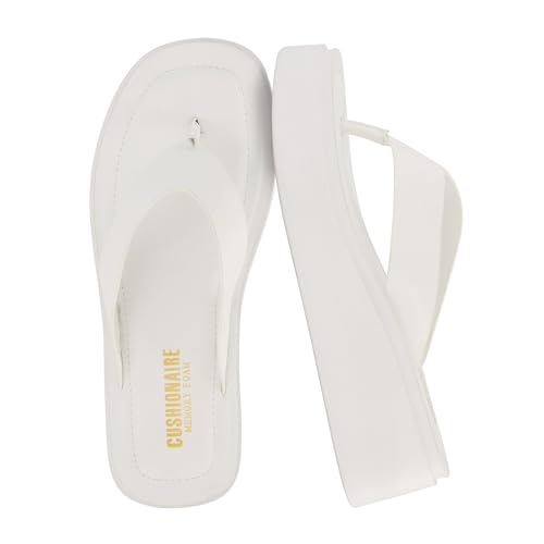 CUSHIONAIRE Women's Pippin thong platform sandal with +Memory Foam, White 8 - Image 1
