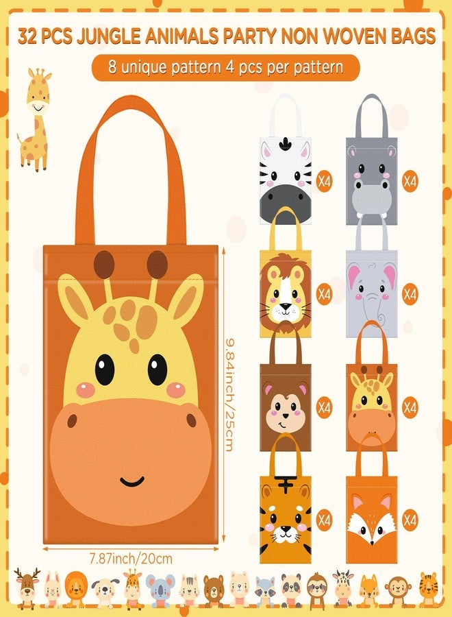 Photect 32 Pcs Safari Party Favor Bags Non Woven Jungle Animal Goodie Treat Bags with Handles Lion Tiger Elephant Monkey Giraffe Gift Pack for Kids Safari Themed Party Birthday Baby Shower Supplies - Image 2