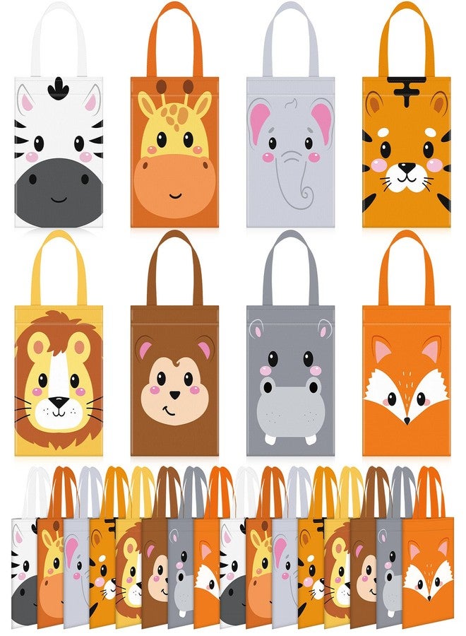 Photect 32 Pcs Safari Party Favor Bags Non Woven Jungle Animal Goodie Treat Bags with Handles Lion Tiger Elephant Monkey Giraffe Gift Pack for Kids Safari Themed Party Birthday Baby Shower Supplies - Image 1