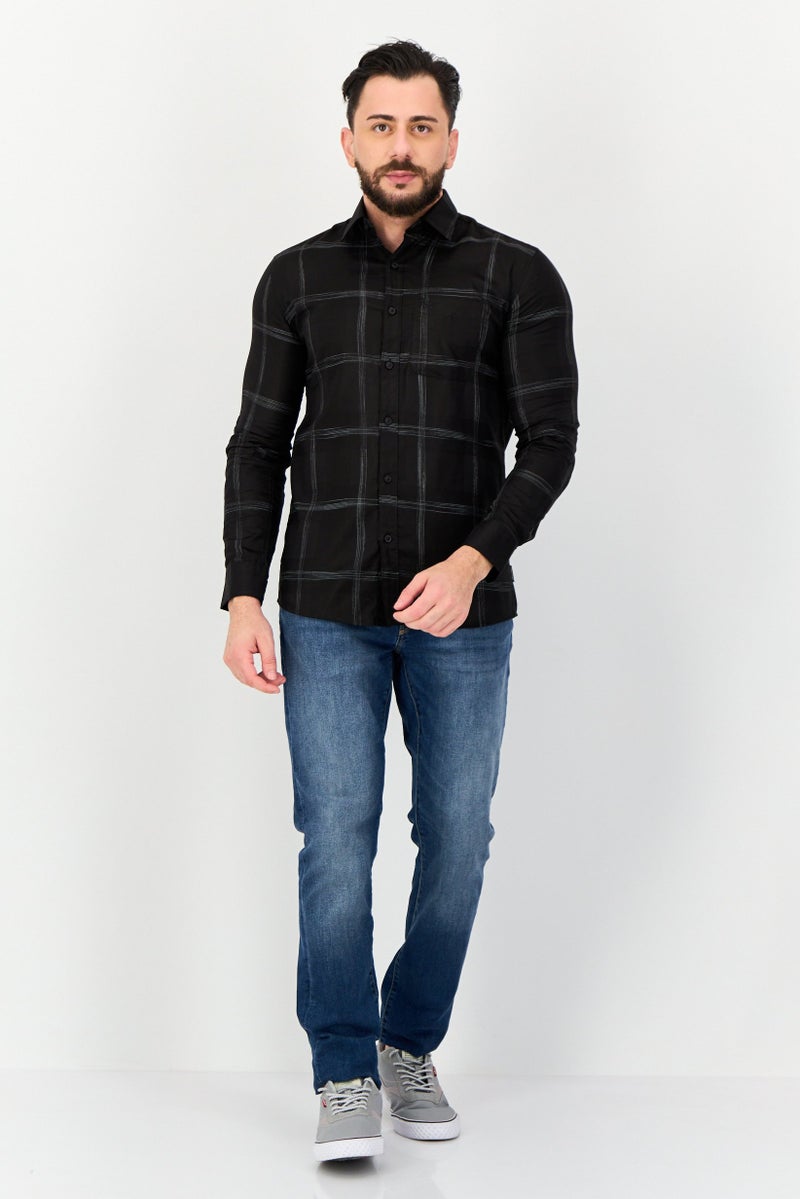 Kenneth Cole Men Regular Fit Windopane Long Sleeve Shirt, Multicolor - Image 4