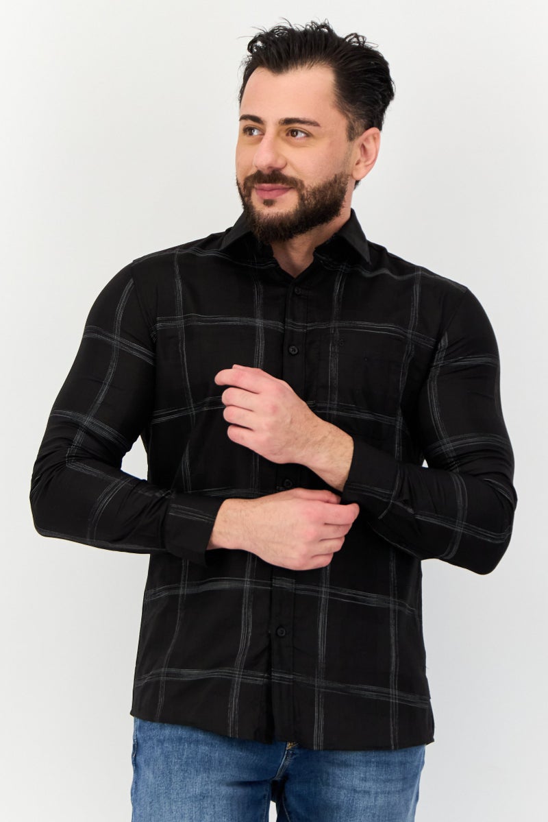 Kenneth Cole Men Regular Fit Windopane Long Sleeve Shirt, Multicolor - Image 1