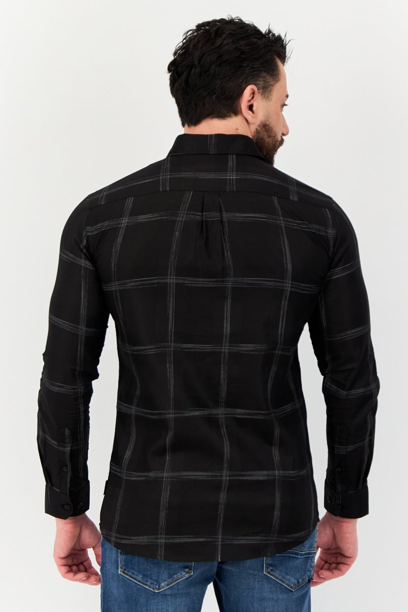 Kenneth Cole Men Regular Fit Windopane Long Sleeve Shirt, Multicolor - Image 3