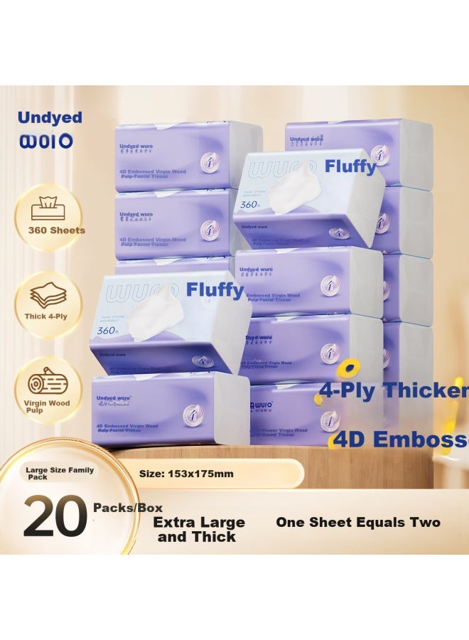 Wuro Facial Tissue Soft Embossed 4-ply 360 Sheets * 20 Packs Large Size Household Paper Towels Napkins Toilet Paper Tissue Paper - Image 1