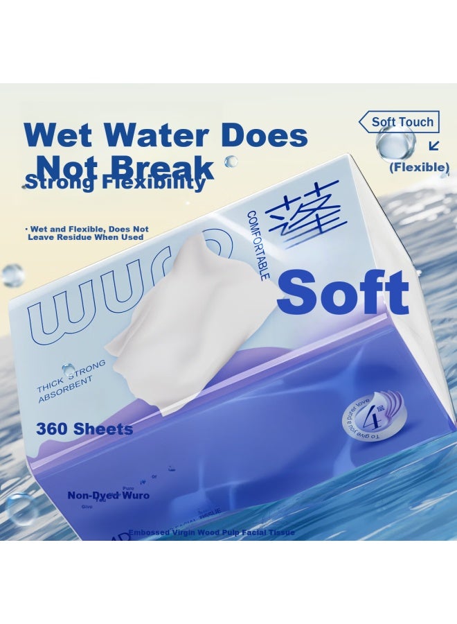 Wuro Facial Tissue Soft Embossed 4-ply 360 Sheets * 20 Packs Large Size Household Paper Towels Napkins Toilet Paper Tissue Paper - Image 4