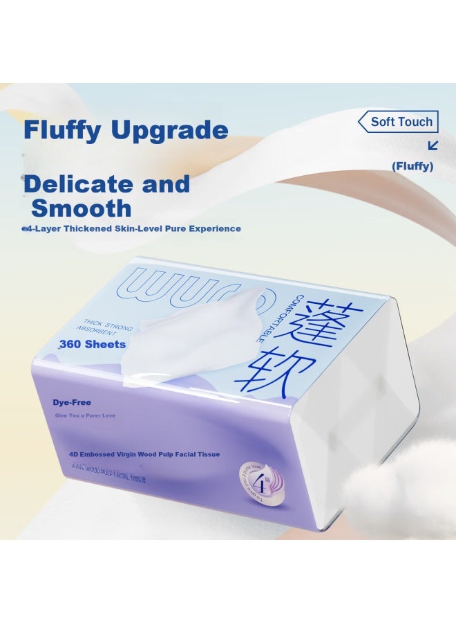 Wuro Facial Tissue Soft Embossed 4-ply 360 Sheets * 20 Packs Large Size Household Paper Towels Napkins Toilet Paper Tissue Paper - Image 5