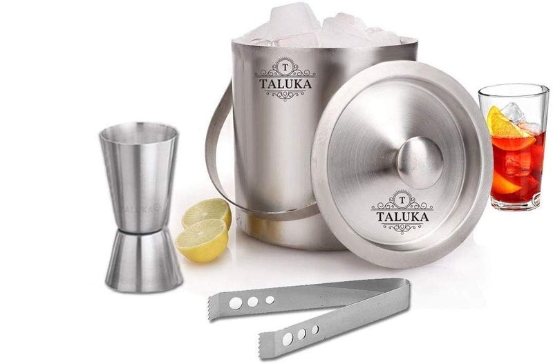 Taluka With T Logo Newly Launched Taluka 15 Litre1500 ML Pro Edition Big Size Double Walled Stainless Steel Insulated Ice Bucket with Lid Ice Tong Peg Maker Pack of 3  - Image 1