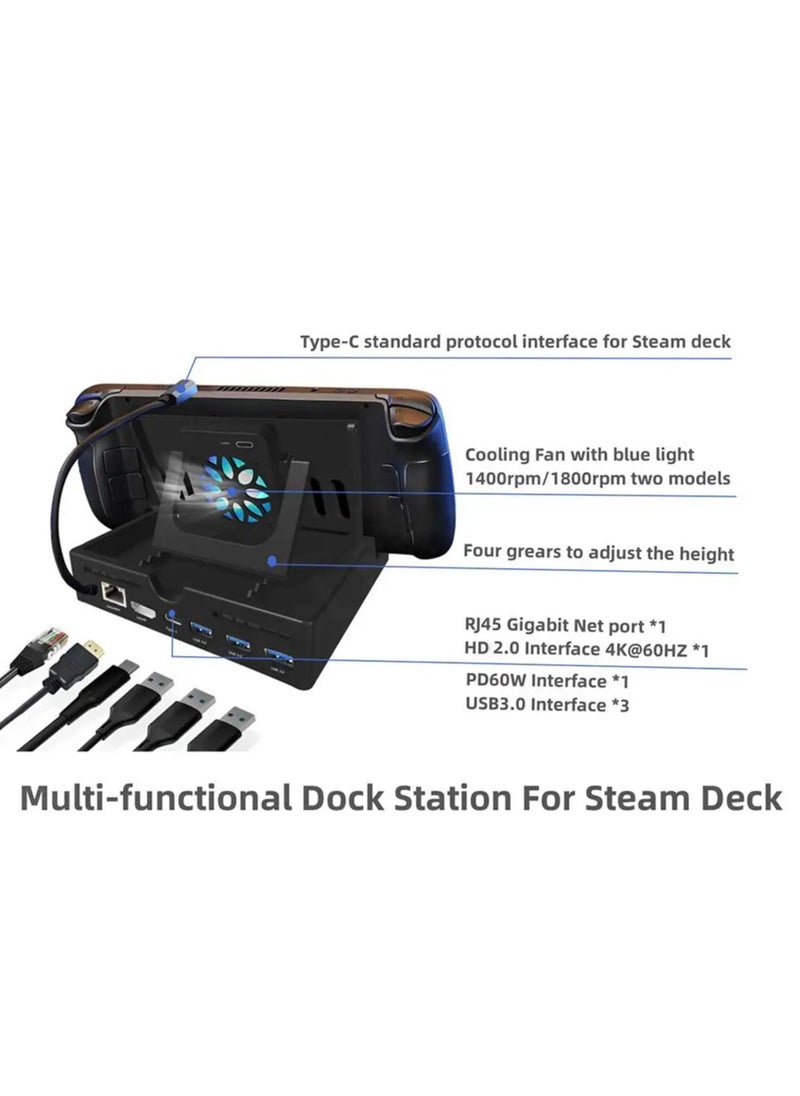 Generic - Docking Station with Cooling Fan for ROG Ally, 6-in-1 Hub Steam Deck, Support PD 3.0 Fast Charging, USB-A 3.0 and Fast Charging USB-C Port - Image 1