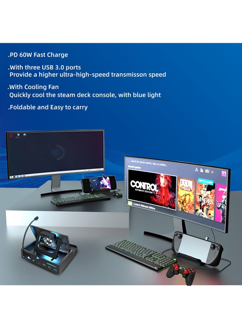 Generic - Docking Station with Cooling Fan for ROG Ally, 6-in-1 Hub Steam Deck, Support PD 3.0 Fast Charging, USB-A 3.0 and Fast Charging USB-C Port - Image 1