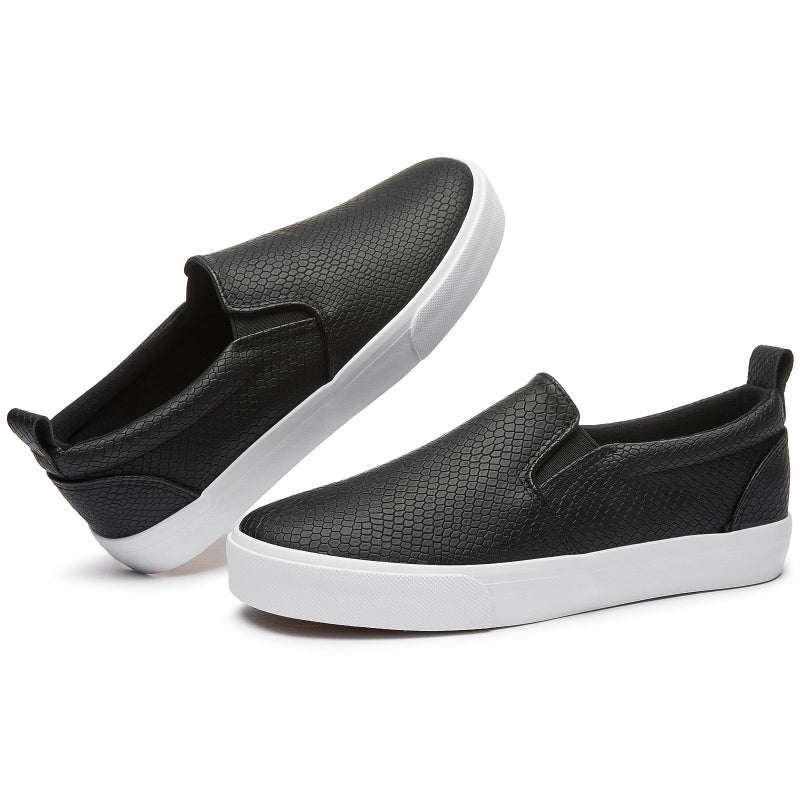 TUOPIN Womens Synthetic Leather Slip On Shoes,Padded Collar Slip on Sneakers for Women,Casual Loafers Walking Shoes(Black.US07) - Image 1