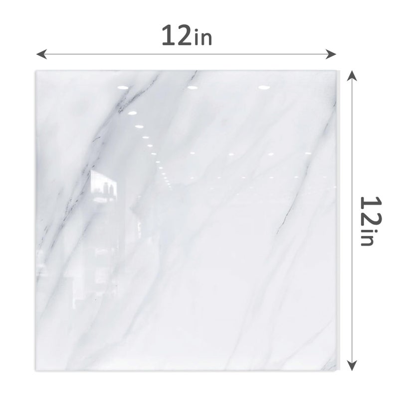 Crystiles Peel and Stick Backsplash Tiles, 10pcs 12"x12" White Marble Wall Tiles, PVC Self Adhesive Wall Panels, Stick on Backsplash for Kitchen, Shower, Bathroom, Living Room - Image 2