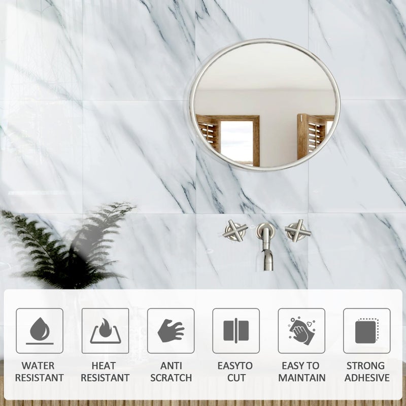 Crystiles Peel and Stick Backsplash Tiles, 10pcs 12"x12" White Marble Wall Tiles, PVC Self Adhesive Wall Panels, Stick on Backsplash for Kitchen, Shower, Bathroom, Living Room - Image 3