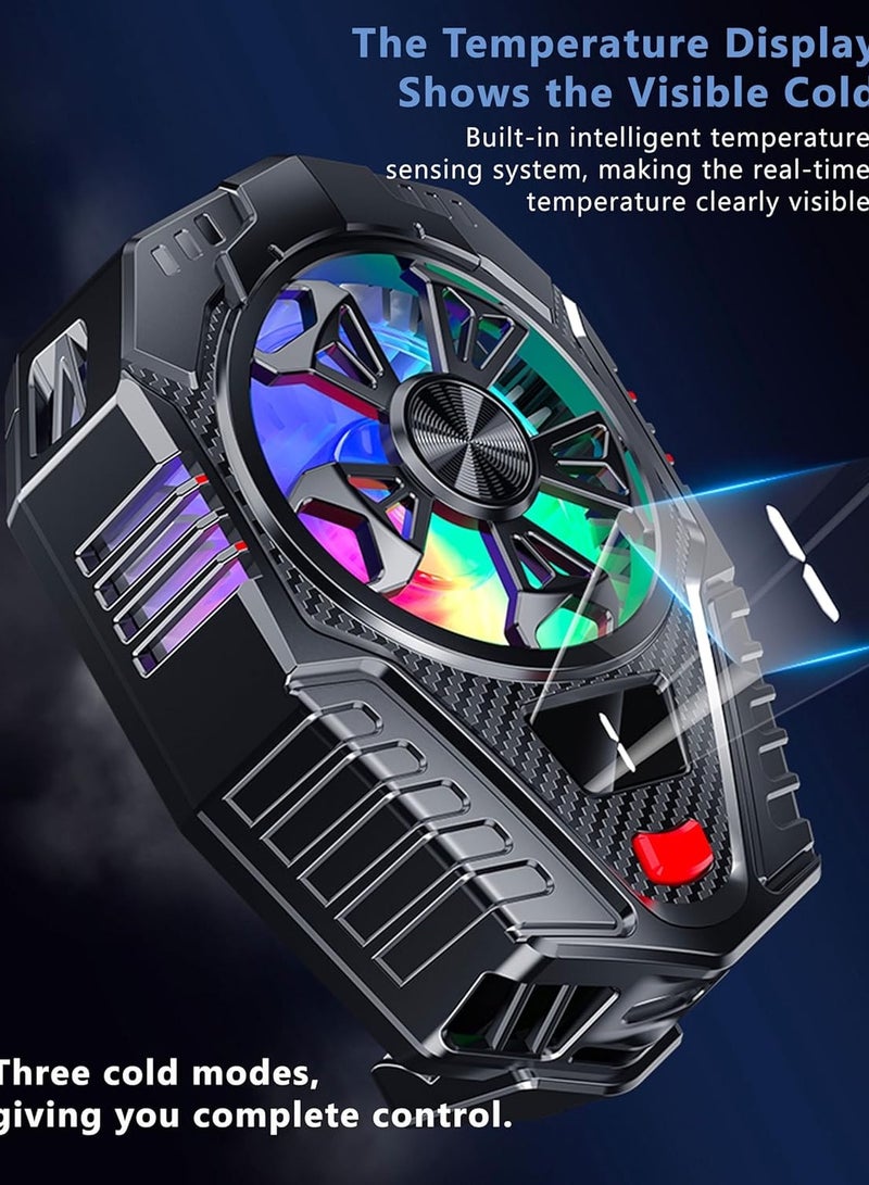 Arabest Portable RGB Phone Cooler Fan, Lightweight Mobile Phone Cooling Radiator with Temperature Display, Silent Semiconductor Cooling for Gaming, Tiktok Live Streaming, Compatible with iPhone, Android, iPad  - Image 2