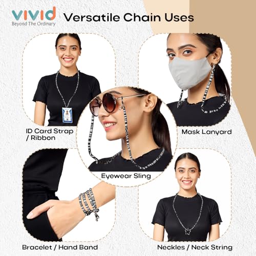 VIVID vision Unisex Adult Fabric Eyeglass Holder Strap Cord | New Chain Adjust on Sunglasses | Anti-slip Retainer Lanyard String Eyewear Frame | CH-125 | Black - Image 2