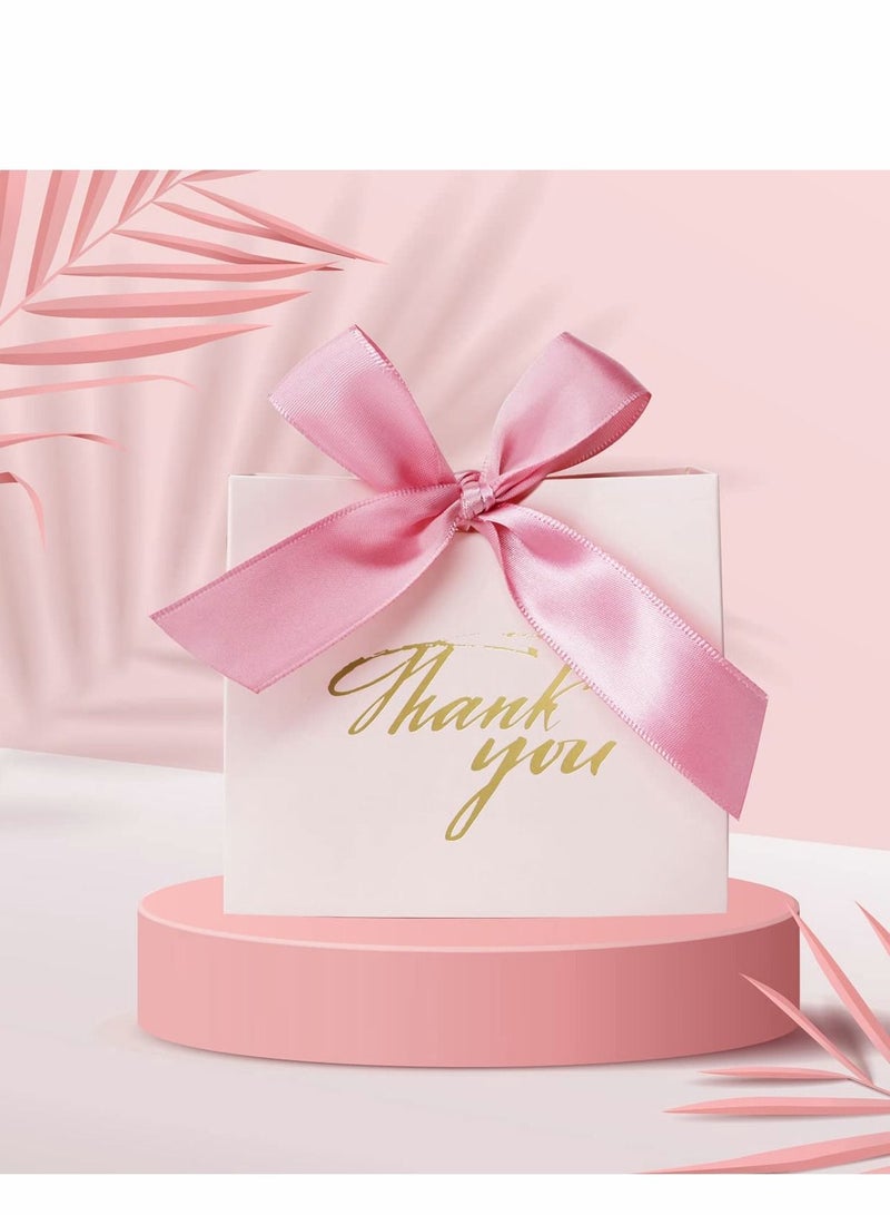 SYOSI Thank You Gift Bags, 20 Pack Small Thank You Gift Bag Party Favor Bags Treat Boxes with Rose Red Bow Ribbon, Pink Pattern Paper Gift Bags Bulk for Wedding Baby Shower Business Party Supplies - Image 2