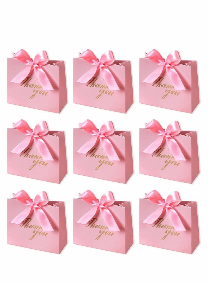 SYOSI Thank You Gift Bags, 20 Pack Small Thank You Gift Bag Party Favor Bags Treat Boxes with Rose Red Bow Ribbon, Pink Pattern Paper Gift Bags Bulk for Wedding Baby Shower Business Party Supplies - Image 1