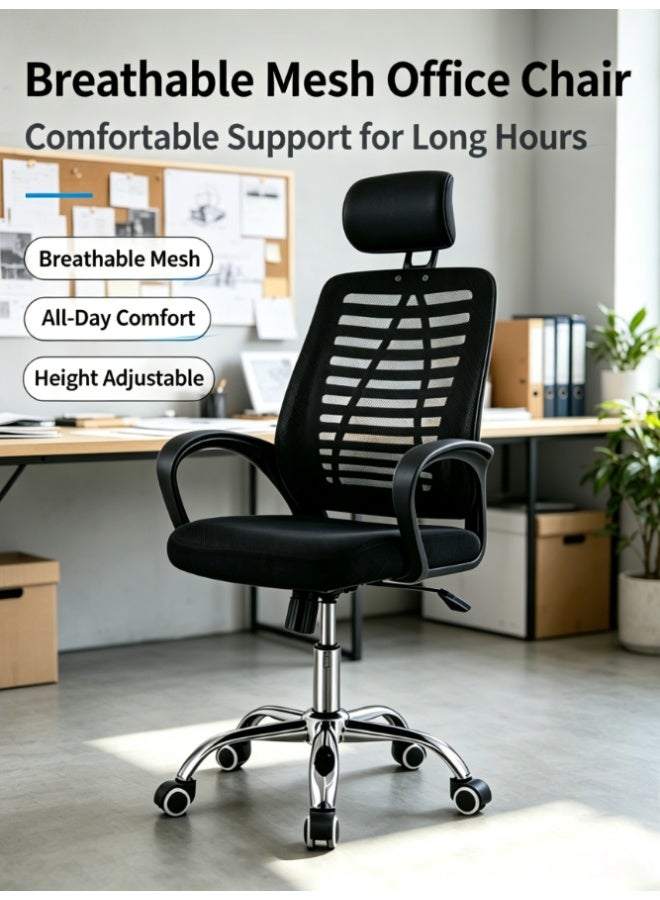 CityRiya-Long Mesh Back Office Chair with Headrest, Height Adjustable Swivel Desk Chair for Home and Office Use (BGY-001) - Image 1