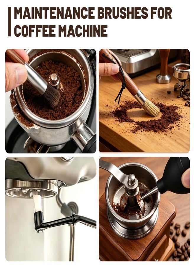 FEUNLEM Coffee Grinder Cleaning Kit, Espresso Machine Brush Set - 6Pcs with Group Head Brush, Long-reach Brush, Walnut Wood Brush, Air Blower for Coffee Cleaner, Espresso Tools (Air Blaster+5 Brush) - Image 2