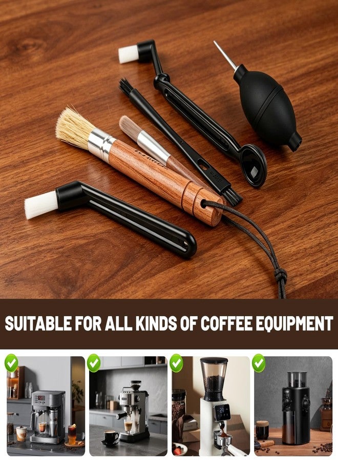 FEUNLEM Coffee Grinder Cleaning Kit, Espresso Machine Brush Set - 6Pcs with Group Head Brush, Long-reach Brush, Walnut Wood Brush, Air Blower for Coffee Cleaner, Espresso Tools (Air Blaster+5 Brush) - Image 5