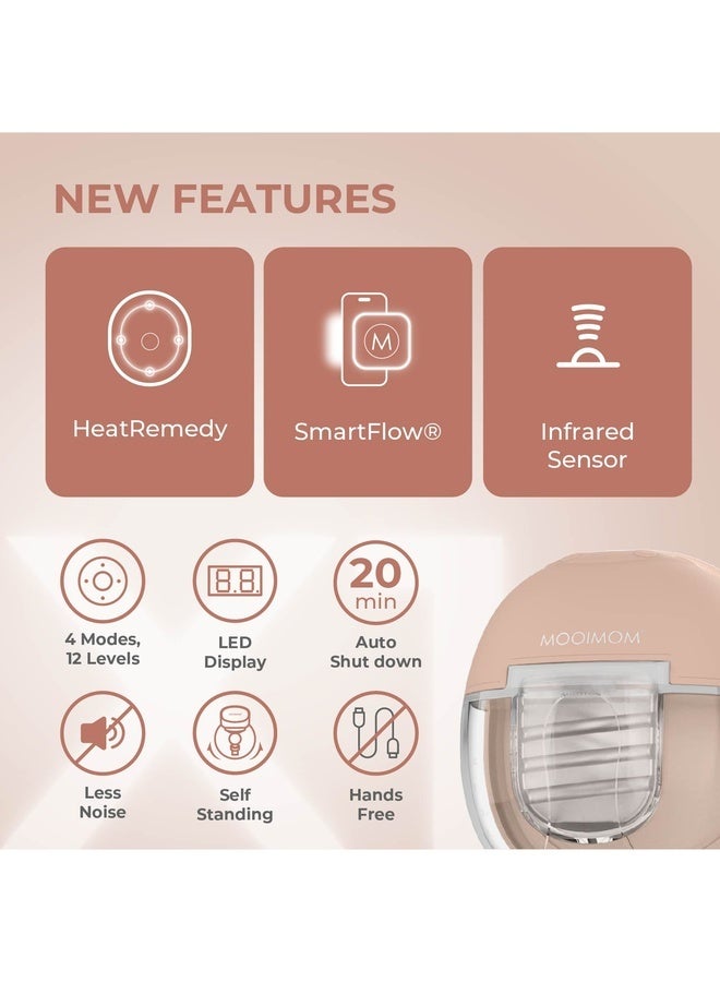 MOOIMOM مضخة الثدي الكهربائية الذكية X1 ألترا بدون استخدام اليدين (HeatRemedy قطعتين) - Image 4