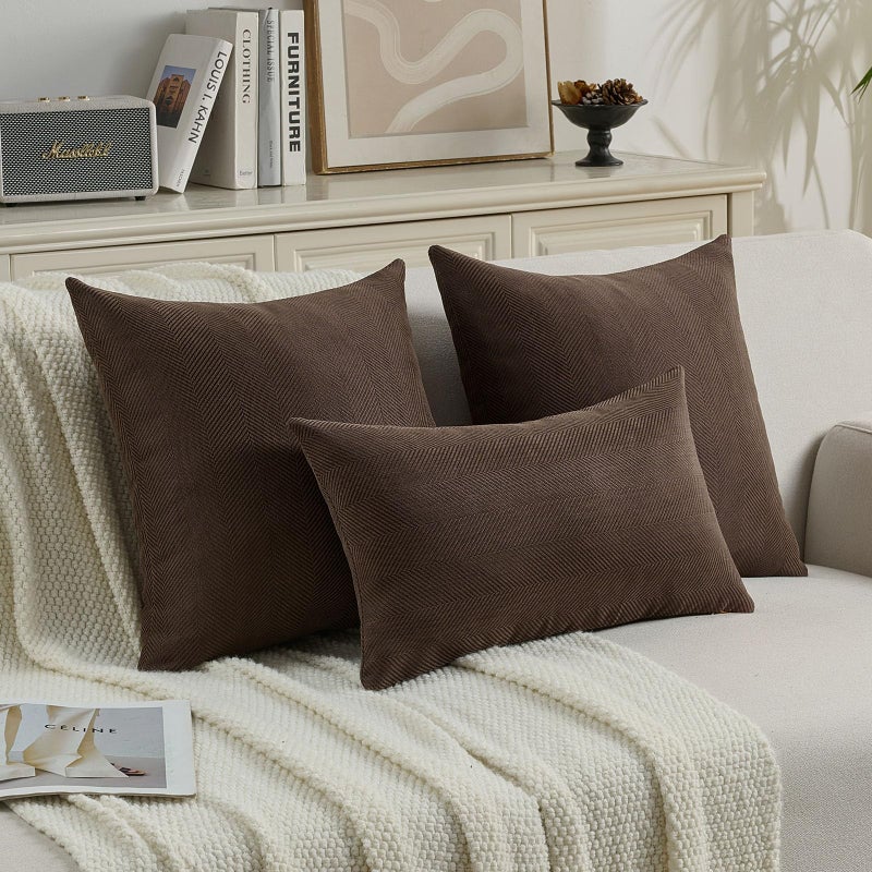 FUTEI Dark Coffee Chenille Throw Pillow Covers 18x18 Inch Set of 2,Soft Wide Chevron Textured Cushion Case,Farmhouse Home Decor for Couch Bed Living Room - Image 4