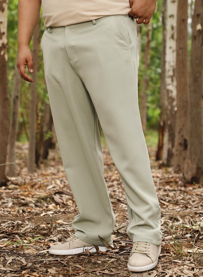 Instafab Plus Instafab Men's Light Pistachio Solid Relaxed-Chino Trousers | Mid Rise , Straight Hem , Drawcord & Button Closure | Solid Plain | Polyester Blend Trousers For Formal & Office Wear  - Image 3