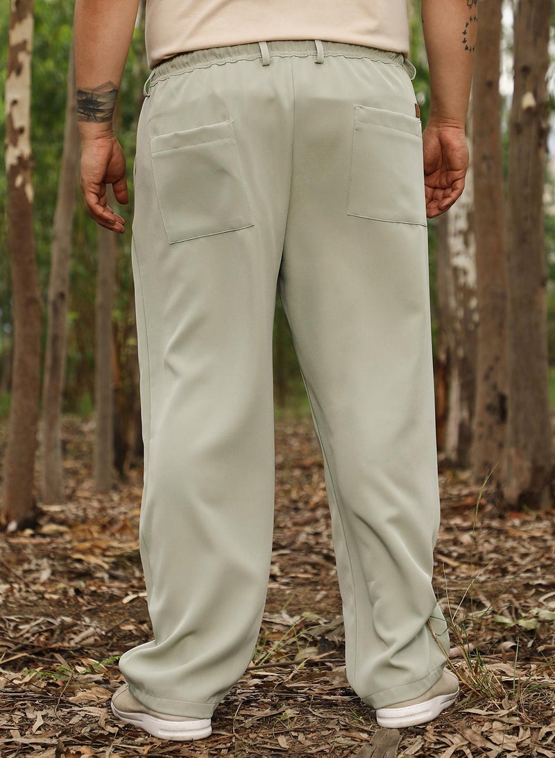 Instafab Plus Instafab Men's Light Pistachio Solid Relaxed-Chino Trousers | Mid Rise , Straight Hem , Drawcord & Button Closure | Solid Plain | Polyester Blend Trousers For Formal & Office Wear  - Image 5