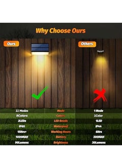 Generic Solar Lights Outdoor Warm White & RGB Lock Mode, 8 Pack Solar Deck Lights Outdoor Waterproof IP65, Solar Fence Lights Color Glow Lights, Outdoor Solar Lights for Fence Deck Step Backyard Wall  - Image 2