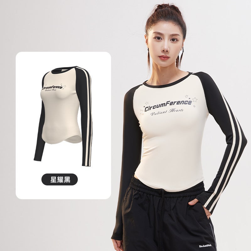 Juyitang Women's Crewneck Long Sleeve Sports T-Shirt – Letter Printed Retro Design - Image 1