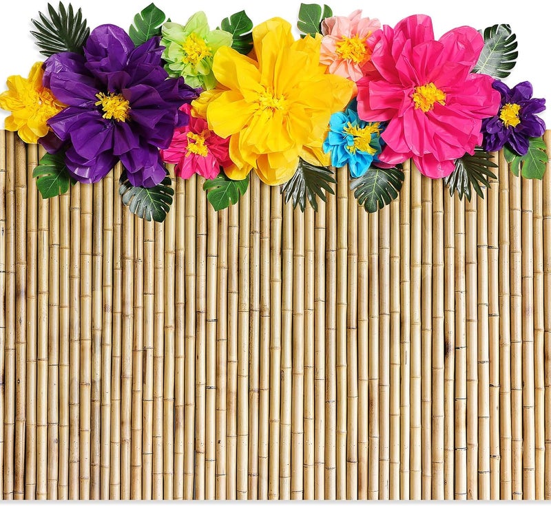 Canlierr 22 Pcs Hawaiian Beach Backdrop with Hawaii Paper Flowers Decorations Set 71 x 43 Inch Hawaiian Backdrop 3D Hibiscus Paper Flower Palm Leaves for Aloha Luau Party Decorations Bamboo Style - Image 1