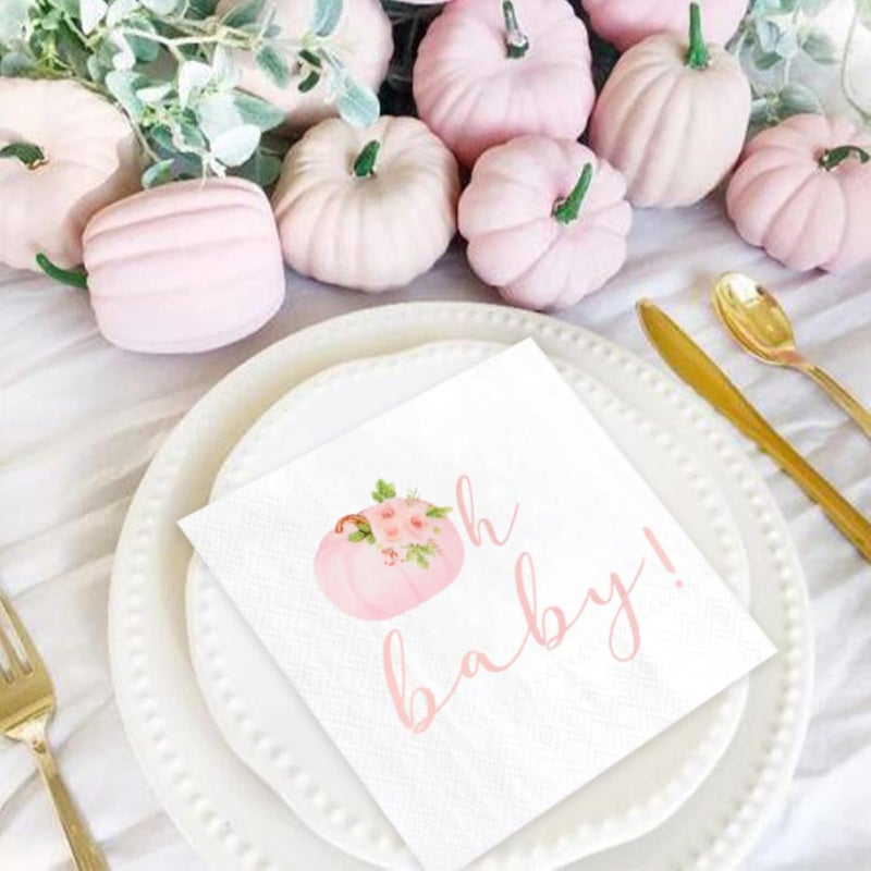 Gankbite Pink Little Pumpkin Paper Napkins 6.5 x 6.5 Inches Fall Party Napkins Girl Baby Shower Tableware Decoration 50 Pack - Image 5