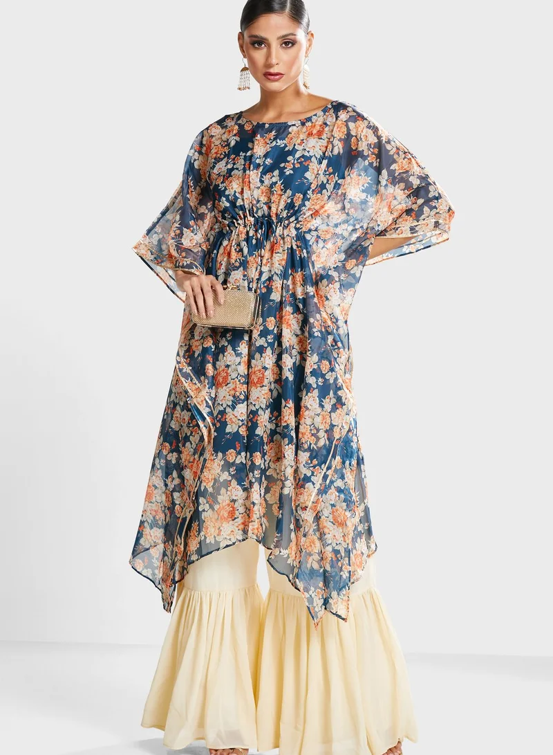 INDDUS Kimono Sleeve Floral Print Kurti