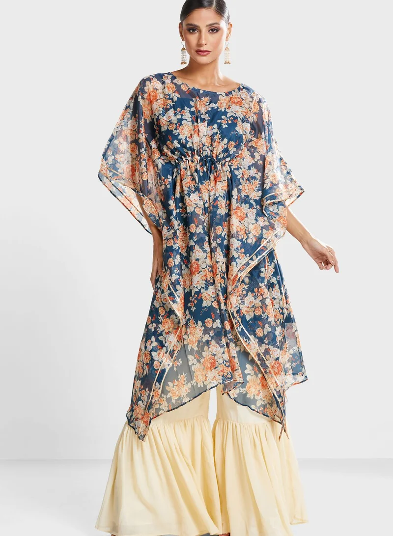 INDDUS Kimono Sleeve Floral Print Kurti