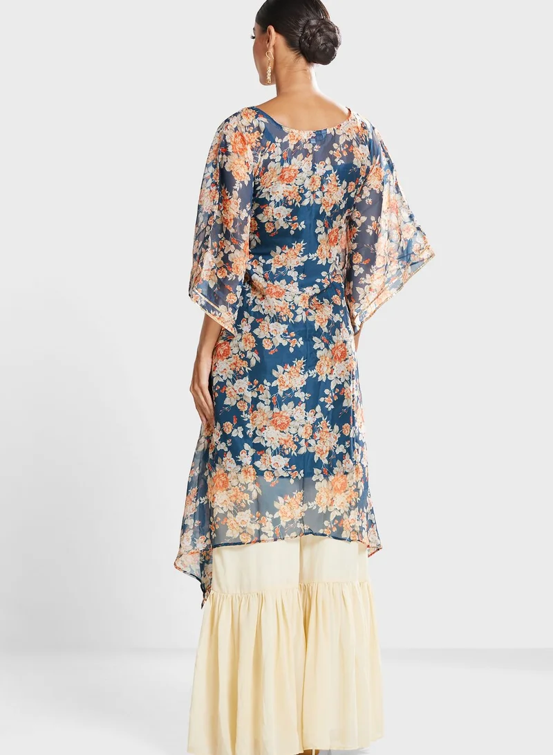 INDDUS Kimono Sleeve Floral Print Kurti