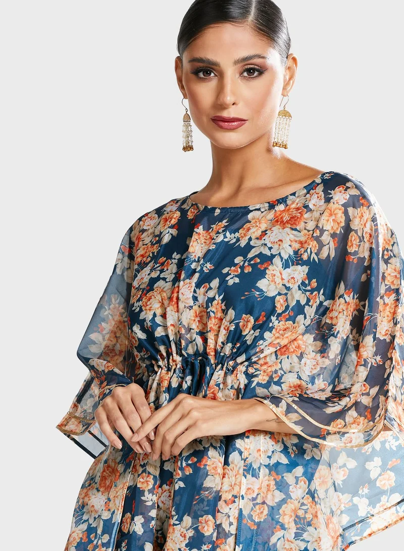 INDDUS Kimono Sleeve Floral Print Kurti