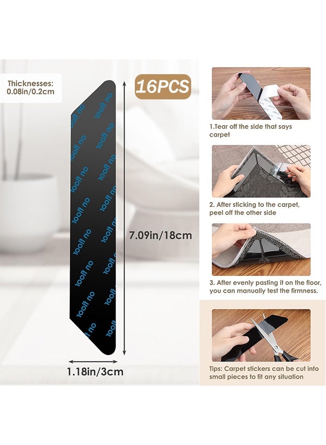 16 Pcs of Carpet Tape Non Slip Washable Rug Tape Grip Carpet Corner Dual Sided Non-Slip Rug Tape Sticker Area Rug Pad for Indoor Hardwood Floor and Tiles - Image 2