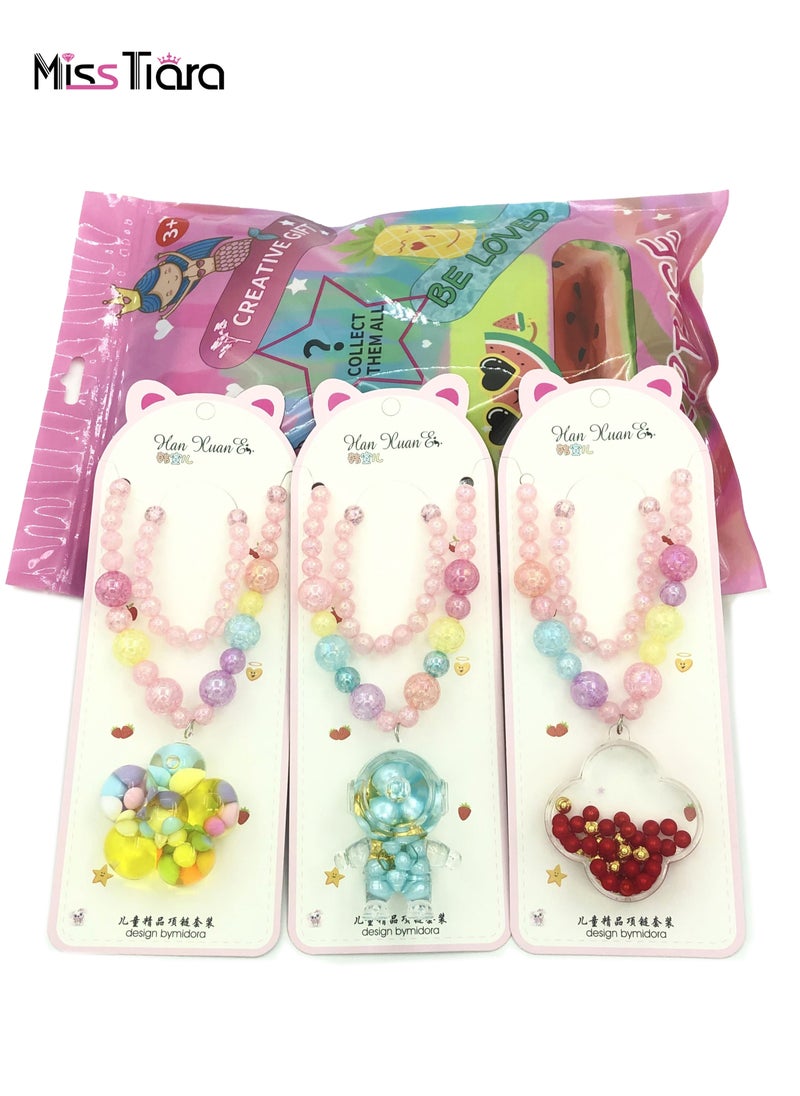MissTiara 3 Set NEW Elegant Girls Jewelry Set Colorful Stretchy Beads Bracelets and Necklace Friendship Bracelets For Kids Girls Jewelry Party Favors  - Image 2