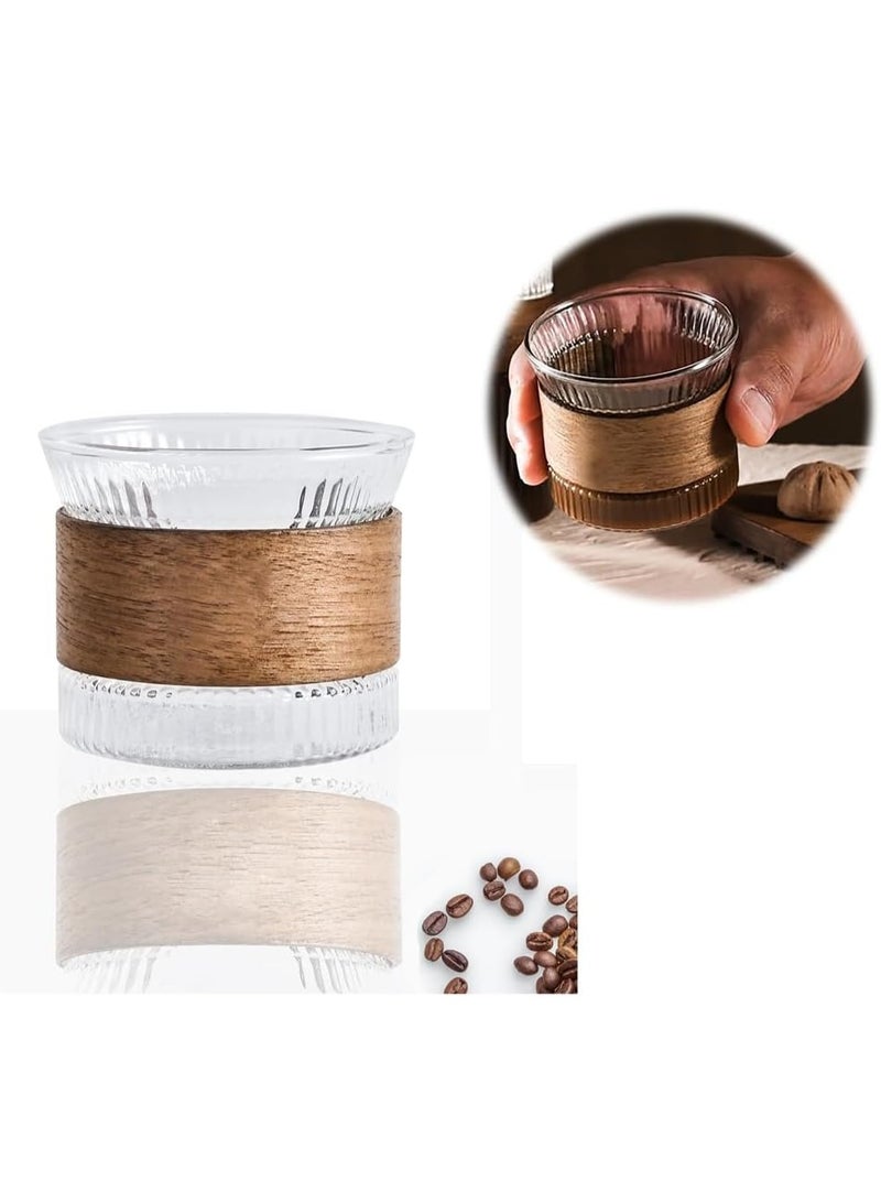 8 Pcs Clear Coffee Mug, High Borosilicate Glass Coffee Cup With Wooden Heat-Resistant Grip Ring, Vintage Clear Embossed Design for Coffee, Tea, Yogurt, and Beverages - Image 3