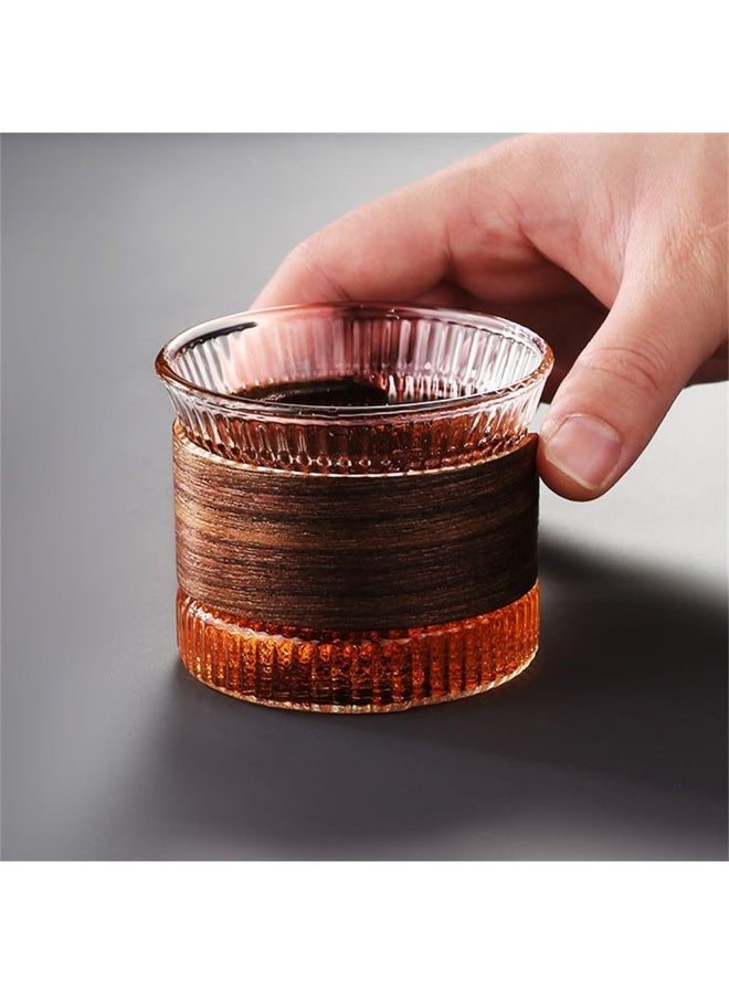 8 Pcs Clear Coffee Mug, High Borosilicate Glass Coffee Cup With Wooden Heat-Resistant Grip Ring, Vintage Clear Embossed Design for Coffee, Tea, Yogurt, and Beverages - Image 4