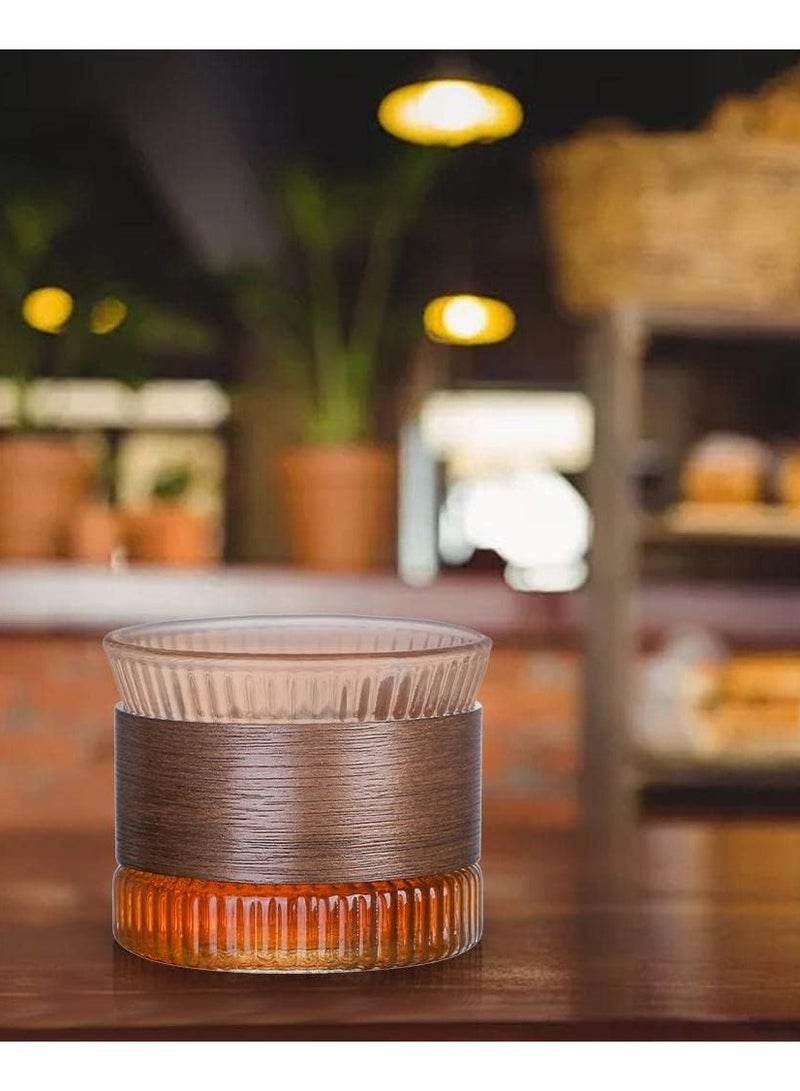 8 Pcs Clear Coffee Mug, High Borosilicate Glass Coffee Cup With Wooden Heat-Resistant Grip Ring, Vintage Clear Embossed Design for Coffee, Tea, Yogurt, and Beverages - Image 2