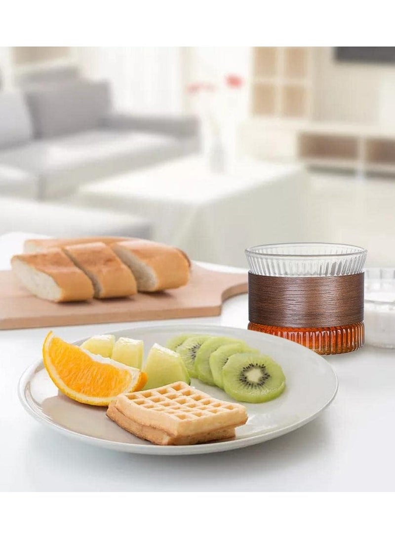 8 Pcs Clear Coffee Mug, High Borosilicate Glass Coffee Cup With Wooden Heat-Resistant Grip Ring, Vintage Clear Embossed Design for Coffee, Tea, Yogurt, and Beverages - Image 5