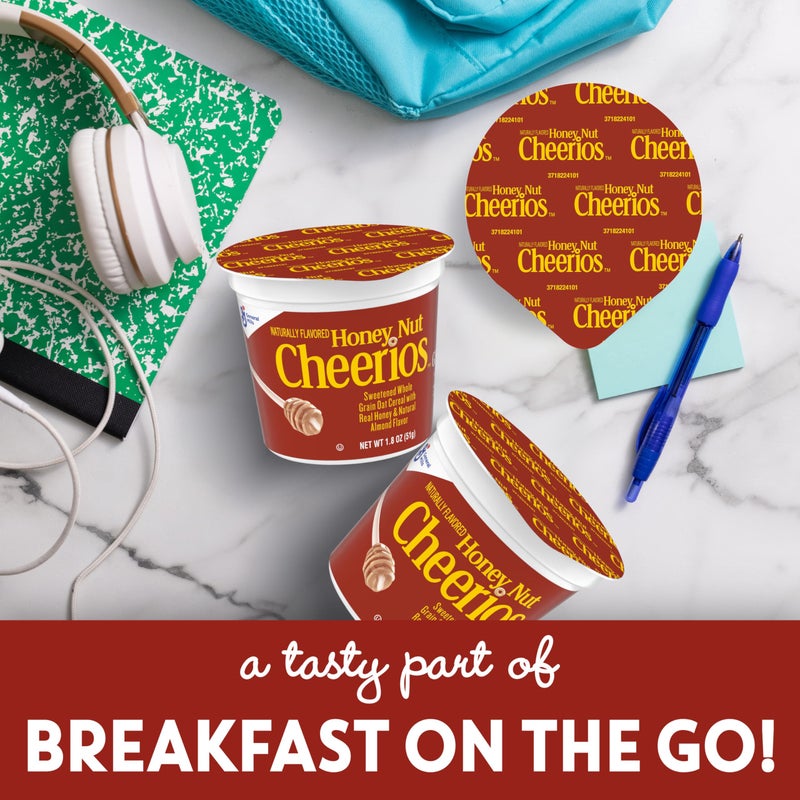 Cheerios Honey Nut Cheerios Breakfast Cereal Cup, Gluten Free, Single Serve Cereal, 1.8 oz (Pack of 12) - Image 2