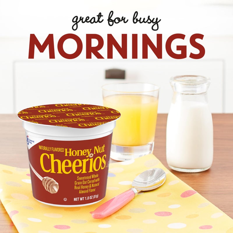 Cheerios Honey Nut Cheerios Breakfast Cereal Cup, Gluten Free, Single Serve Cereal, 1.8 oz (Pack of 12) - Image 3