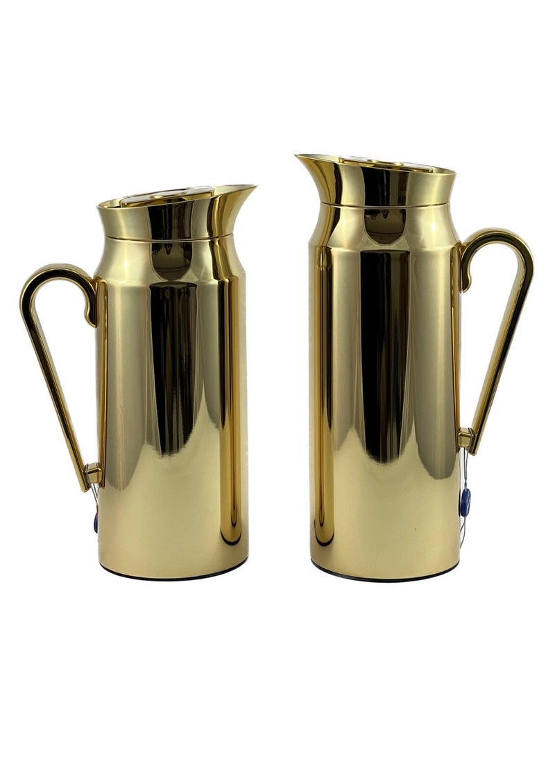Homemaker 2-Piece Tea & Coffee Flask - 0.75 Liter & 1 Liter Capacity - Glass Inner - Steel Body - Gold - Image 1
