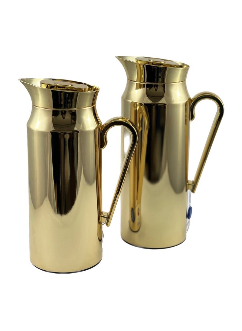 Homemaker 2-Piece Tea & Coffee Flask - 0.75 Liter & 1 Liter Capacity - Glass Inner - Steel Body - Gold - Image 2