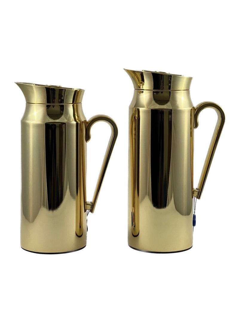 Homemaker 2-Piece Tea & Coffee Flask - 0.75 Liter & 1 Liter Capacity - Glass Inner - Steel Body - Gold - Image 3