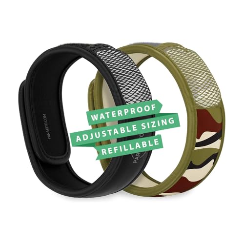 PARA'KITO Mosquito Repellent Bracelets + Refill Pellets Bundle, Mosquito Bracelets, Peppermint Oil, DEET Free Mosquito Repeller, Hiking and Camping Accessories, 2 Wristbands & 2 Refills (Black+Jungle) - Image 1