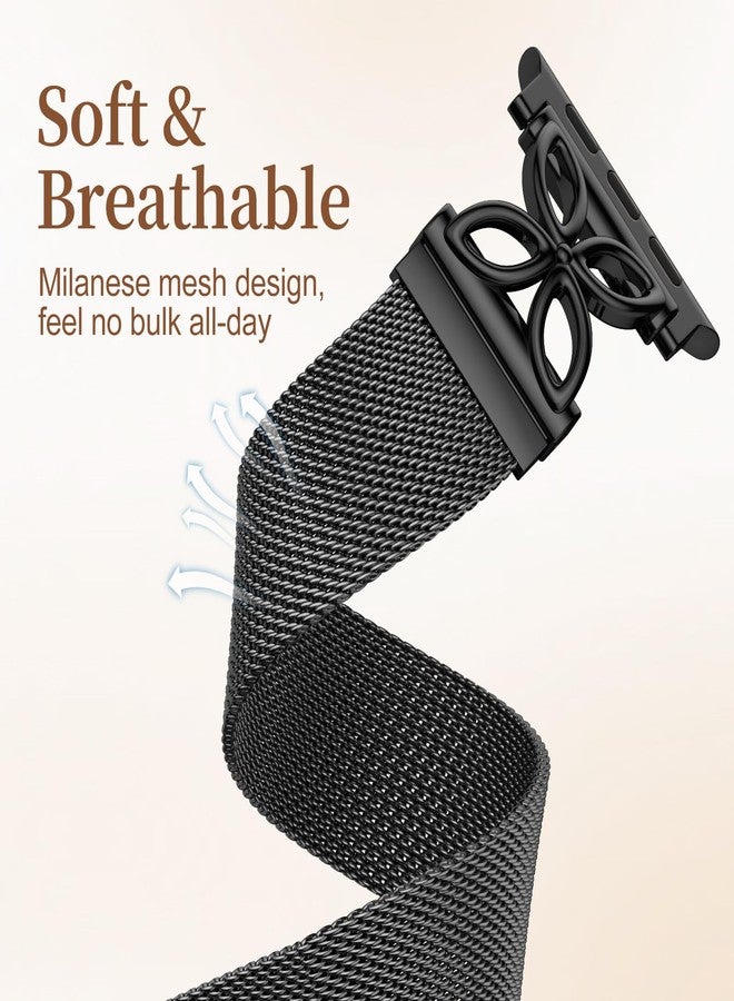 Getino Compatible with Apple Watch Bands for Women iWatch SE 3 Series 11 10 9 8 7 6 5 4 40mm 41mm 42mm 44mm 45mm 46mm 49mm 38mm Ultra, Magnetic Stainless Steel Metal Milanese Loop iWatch Band, Black - Image 4