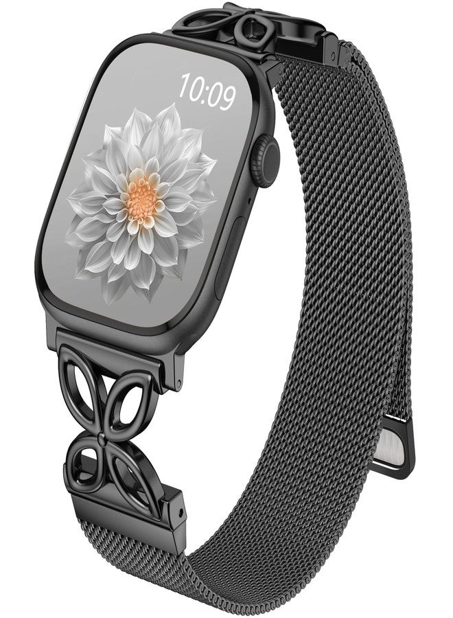 Getino Compatible with Apple Watch Bands for Women iWatch SE 3 Series 11 10 9 8 7 6 5 4 40mm 41mm 42mm 44mm 45mm 46mm 49mm 38mm Ultra, Magnetic Stainless Steel Metal Milanese Loop iWatch Band, Black - Image 1