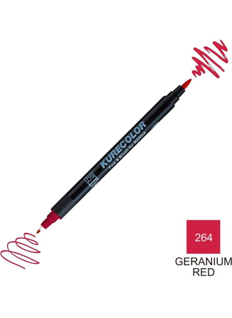 Zig Kurecolor Mangaka Fine&brush Double-Sided Pen CNKC-2200 No 264 Geranium Red  - Image 5