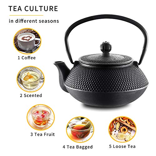Velaze Cast Iron Teapot Set,Japanese Teapot Heat Preservation with Trivet,Stainless Steel Infuser and 2 Cups,Durable Cast Iron with a Fully Enameled Interior,Beautiful Hammered Design,700ML/23oz - Image 2